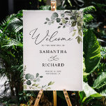 Dusty Blue Greenery Leaves Wedding Welcome Sign<br><div class="desc">Designed to coordinate with our Boho Greenery wedding collection,  this customisable welcome sign template features watercolor eucalyptus & leafy foliage and has been paired with an elegant calligraphy and a classy serif font in black. To make advanced changes,  please select "Click to customise further" option under Personalise this template.</div>