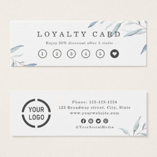 Dusty blue greenery logo business loyalty card