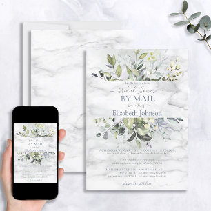 Dusty Blue Greenery Marble Shower By Mail Invitation