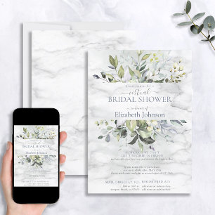Dusty Blue Greenery Marble Virtual Shower Invitation