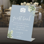 Dusty Blue Greenery Photo Guest Book Wedding Pedestal Sign<br><div class="desc">This elegant dusty blue floral greenery wedding photo guest book sign is perfect for all celebrations. Designed by Thisisnotme©</div>