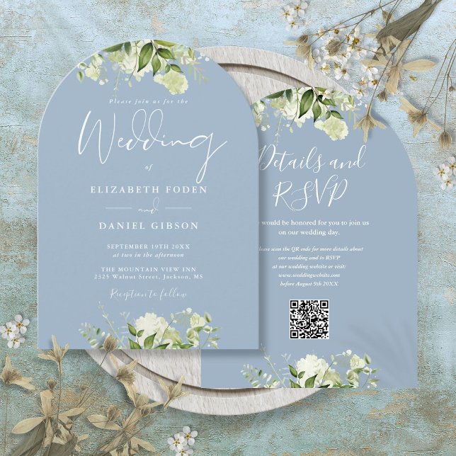 Dusty Blue Greenery QR Code Wedding Arch Invitation (Dusty Blue Greenery QR Code Wedding Arch Invitation)