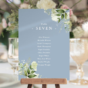 Dusty Blue Greenery Seating Plan Table Number