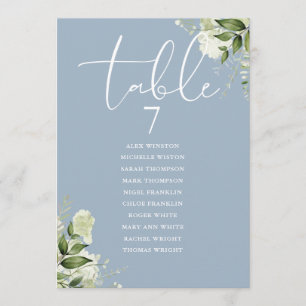 Dusty Blue Greenery Seating Plan Table Number