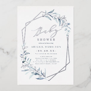 Dusty Blue Greenery Silver Rustic Baby Shower 