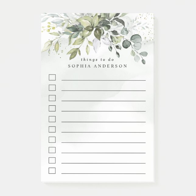 Dusty Blue Greenery Succulent Elegant To Do List Post-it Notes (Front)