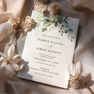 Dusty Blue Greenery Succulent Eucalyptus Wedding Invitation