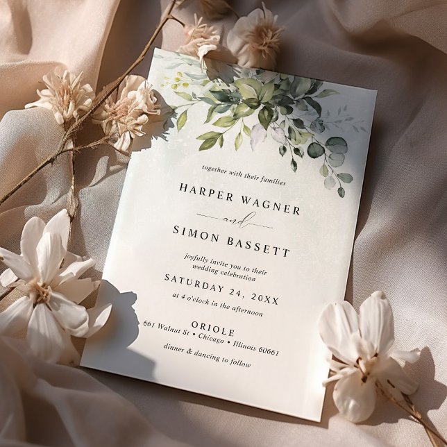Dusty Blue Greenery Succulent Eucalyptus Wedding Invitation (Creator Uploaded)