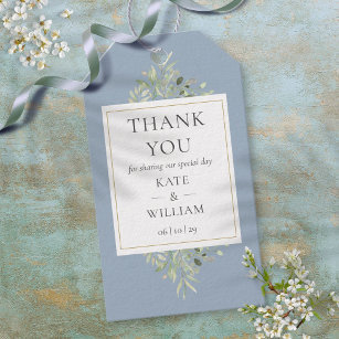 Dusty Blue Greenery Thank You Wedding Favour Gift Tags