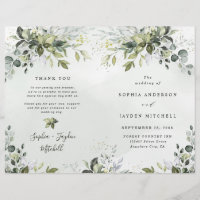 Dusty Blue Greenery Themed Folded Wedding Programs