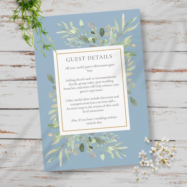 Dusty Blue Greenery Wedding Accommodation Details Enclosure Card (Creator Uploaded)