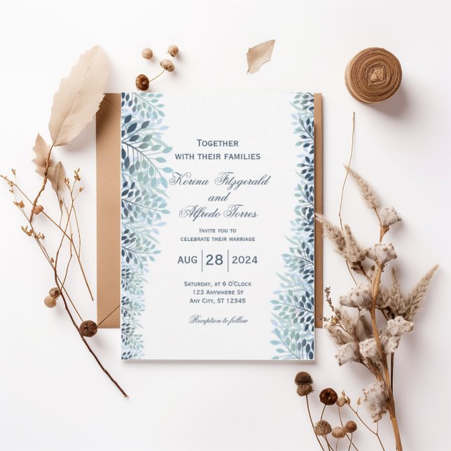 Dusty Blue Greenery Wedding Invitation  (Creator Uploaded)