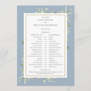 Dusty Blue Greenery Wedding Schedule Timeline Programme