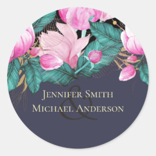 Dusty Blue Greenery Wedding Stationery BUDGET Classic Round Sticker