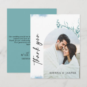 Dusty Blue Greenery Wild Meadow Photo Wedding  Thank You Card