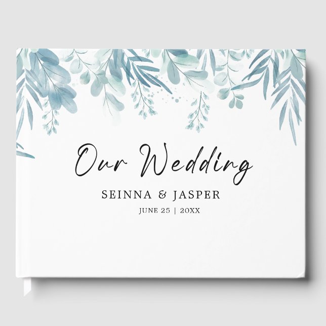 Dusty Blue Greenery Wild Meadow Wedding  Guest Book (Front)
