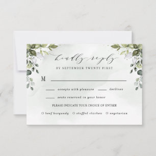 Dusty Blue Greenery with Meal Choice Boho Wedding RSVP Card