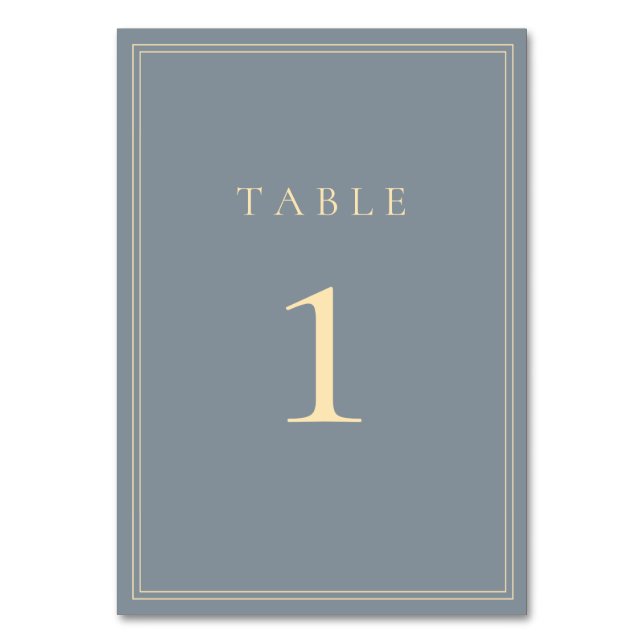 Dusty Blue-Grey and Gold Wedding Suite Table Number (Front)