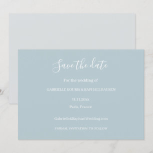Dusty Blue Grey and White Save The Date Wedding Invitation