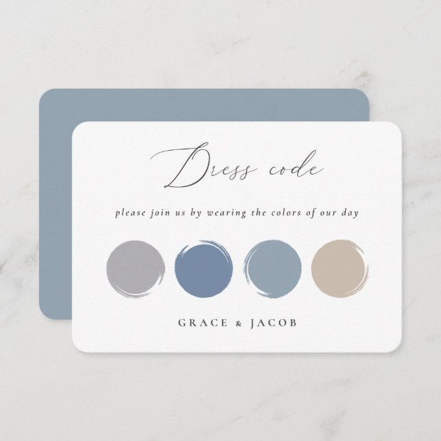 Dusty Blue, Grey, Beige Wedding Colour Palette Car RSVP Card (Front/Back)
