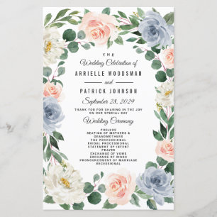 Dusty Blue Grey Blush Pink Peach Wedding Programs