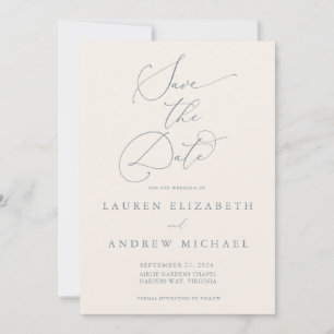 Dusty Blue Grey & Cream Minimalist Save the Date Invitation