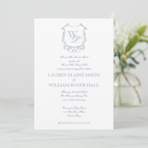 Dusty Blue Grey Crest Wedding Invitation