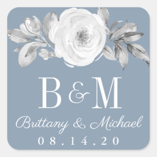 Dusty Blue Grey Floral Diamond Wedding Stickers