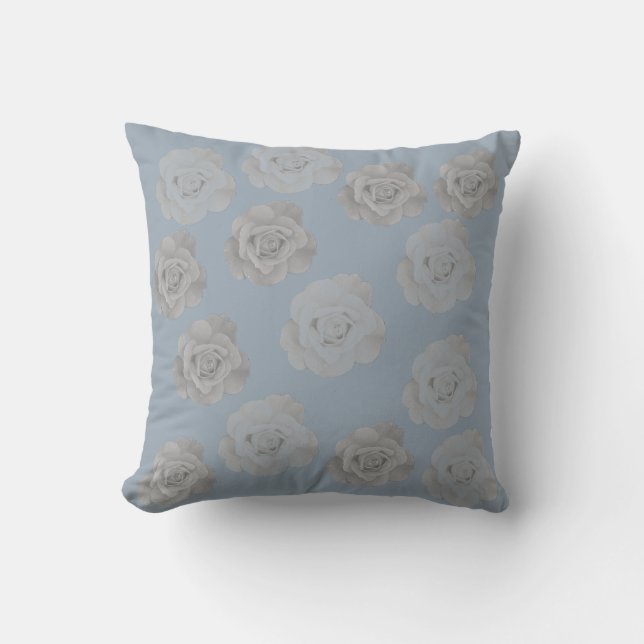 Dusty Blue Grey Floral Grey Dark Elegant Classy Cushion (Front)