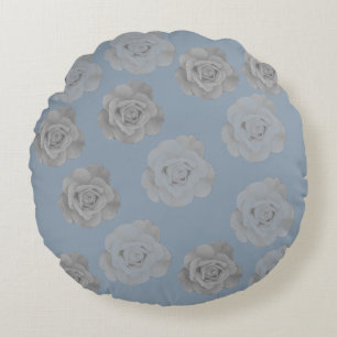 Dusty Blue Grey Floral Grey Dark Elegant Classy Round Cushion