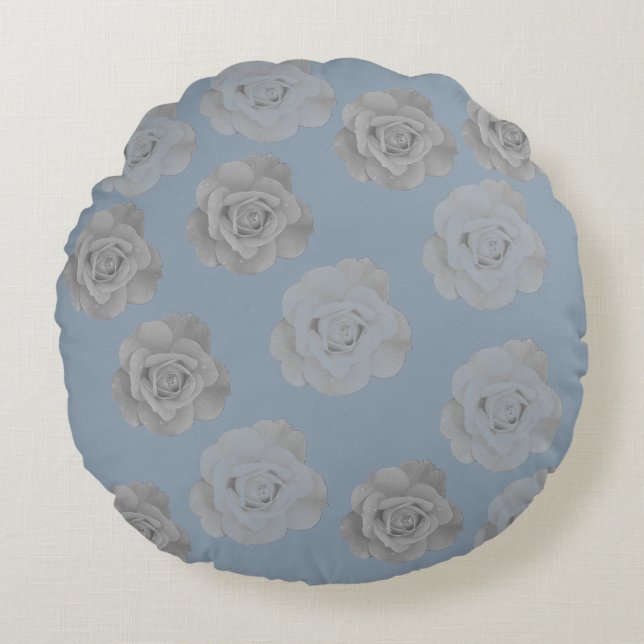 Dusty Blue Grey Floral Grey Dark Elegant Classy Round Cushion (Front)