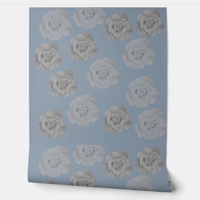 Dusty Blue Grey Floral Grey Dark Elegant Classy Wallpaper (Unrolling)