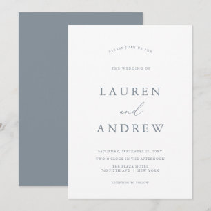 Dusty Blue Grey Formal Minimalist Wedding Invitation