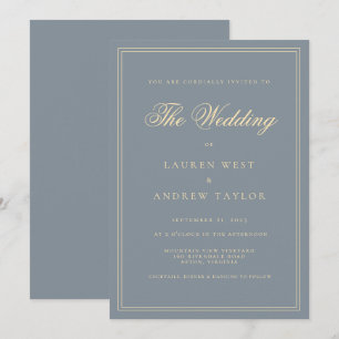 Dusty Blue Grey Gold Modern Minimalist Wedding Invitation