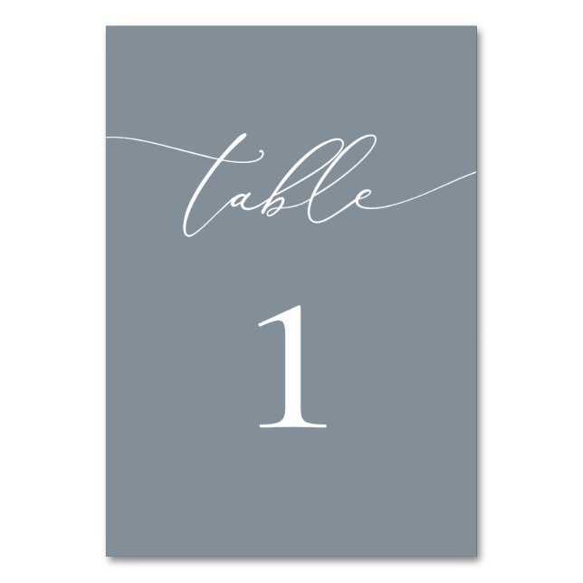 Dusty Blue Grey Minimalist Table Number (Front)