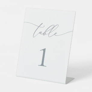 Dusty Blue Grey Minimalist Table Number Pedestal Sign