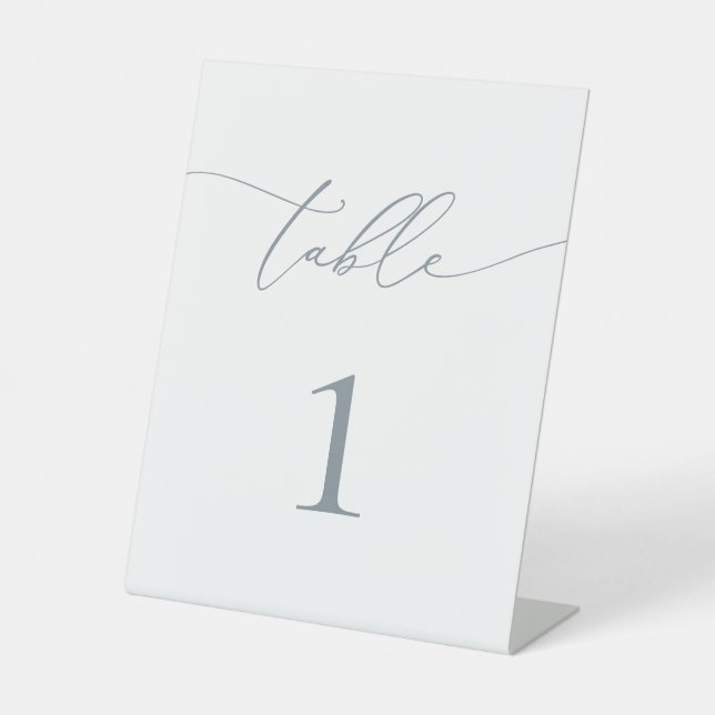 Dusty Blue Grey Minimalist Table Number Pedestal Sign (Front)