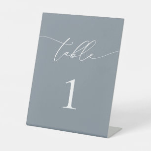 Dusty Blue Grey Minimalist Table Number Pedestal Sign