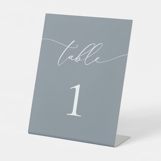 Dusty Blue Grey Minimalist Table Number Pedestal Sign (Front)