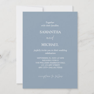 Dusty Blue Grey Minimalist Wedding Design Invitation