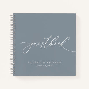 Dusty Blue Grey Minimalist Wedding Guestbook Notebook