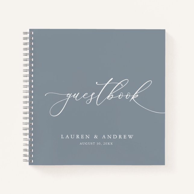 Dusty Blue Grey Minimalist Wedding Guestbook Notebook (Front)