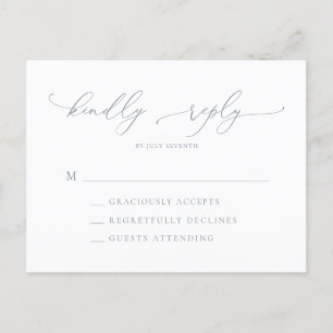 Dusty Blue Grey Minimalist Wedding RSVP Postcard