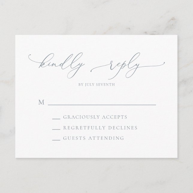 Dusty Blue Grey Minimalist Wedding RSVP Postcard (Front)