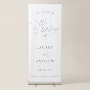 Dusty Blue Grey Minimalist Welcome to Our Wedding Retractable Banner