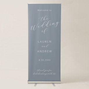 Dusty Blue Grey Modern Calligraphy Script Wedding Retractable Banner