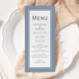 Dusty Blue Grey Modern Minimalist Wedding Menu