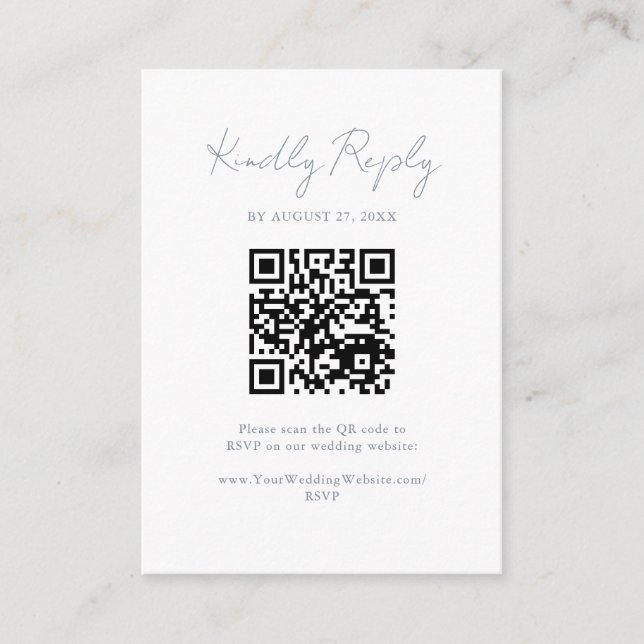 Dusty Blue Grey Modern Wedding RSVP Reply Enclosure Card (Front)