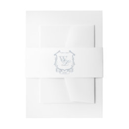 Dusty Blue Grey Monogram Crest Invitation Belly Band