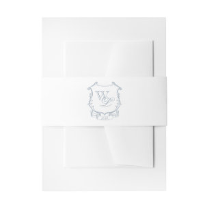 Dusty Blue Grey Monogram Crest Invitation Invitation Belly Band